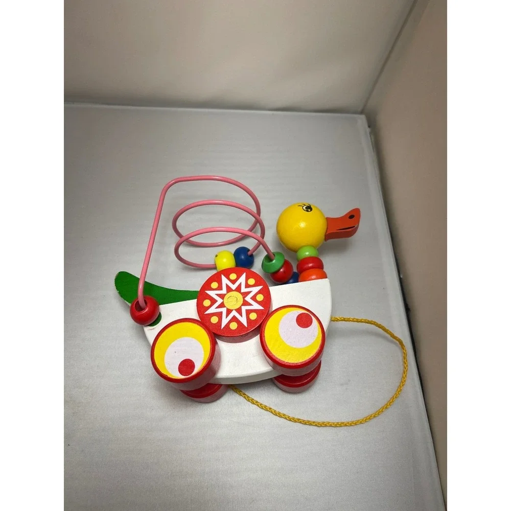 Wooden Duck Pull‎ Toy Kids Multicolor Wood Bead Maze Roller Coaster Classic Boho